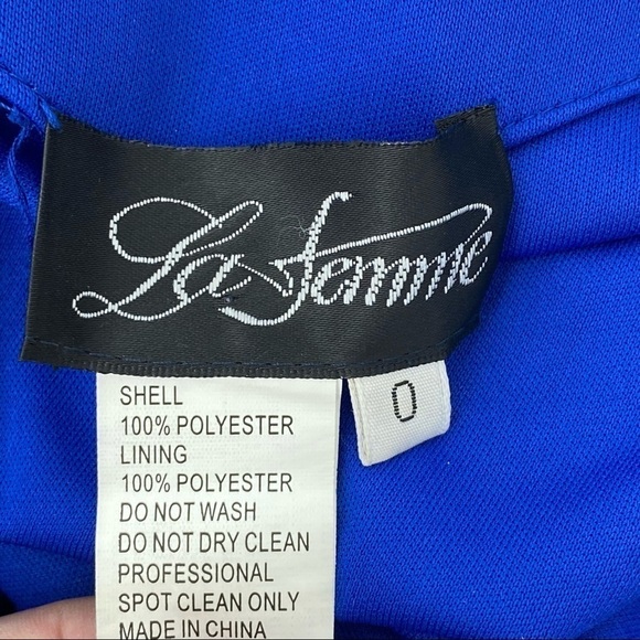 La Femme Ruched Knot Twist Illusion Embellished V-Neck Strappy Back Gown Size 0 - Picture 8 of 8